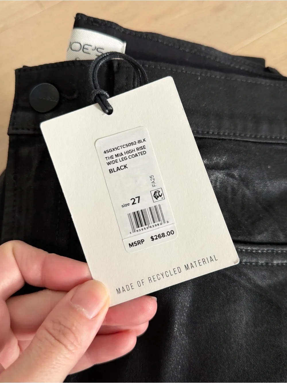 Joes Jeans The MIA High Rise Wide Leg Black Coated Denim